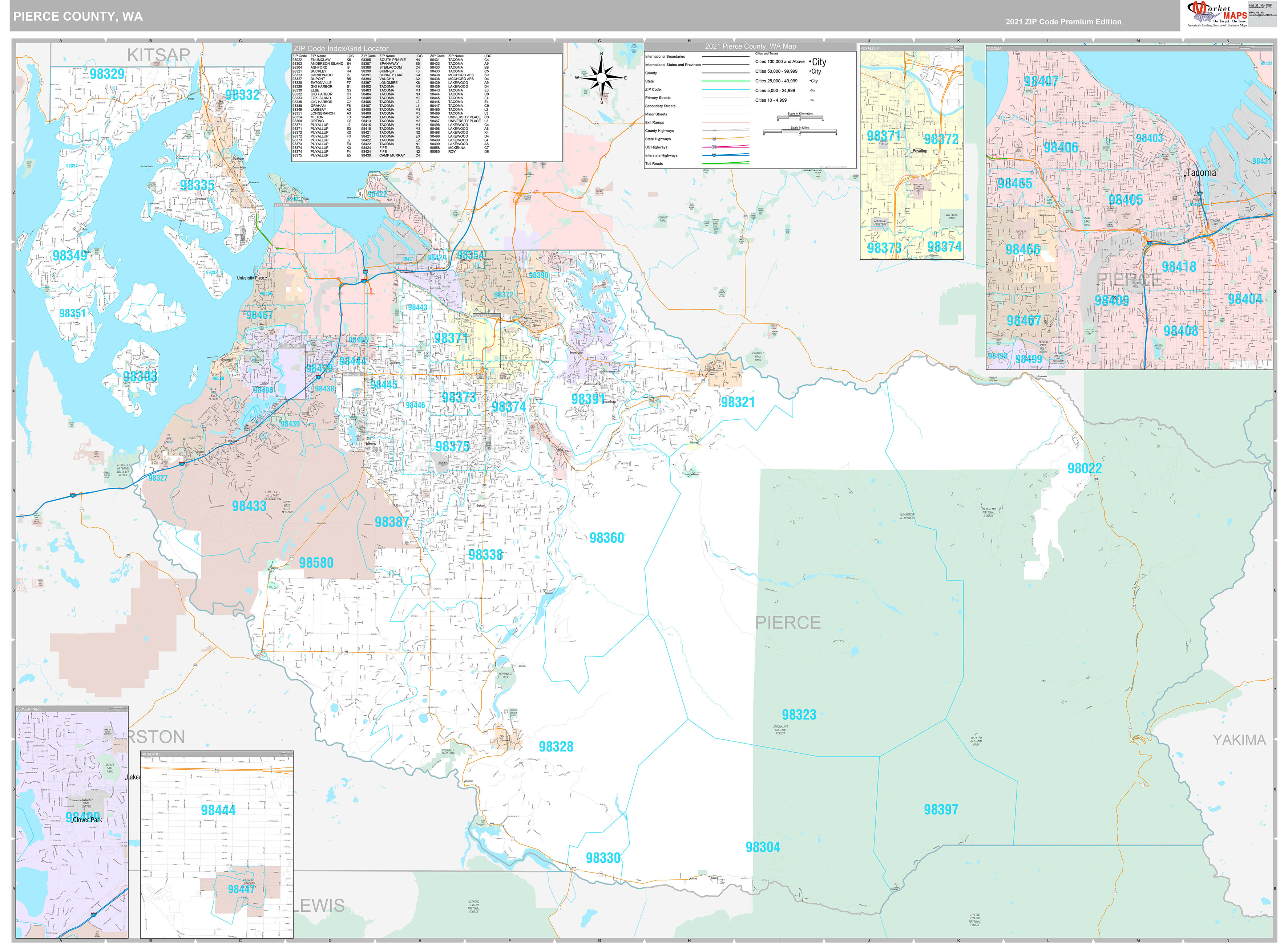 Pierce County Wall Map Premium Style