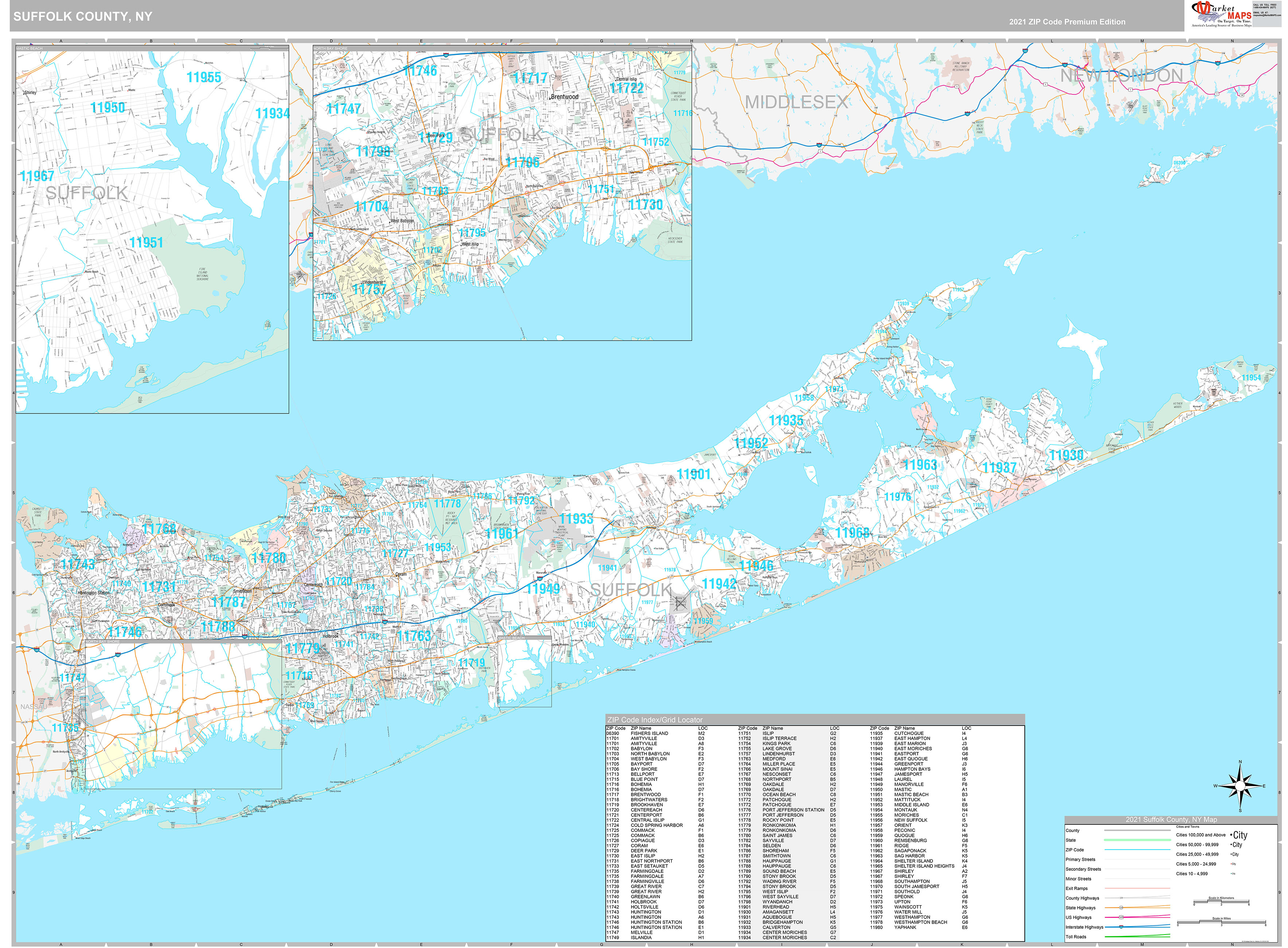 Suffolk County Wall Map Premium Style
