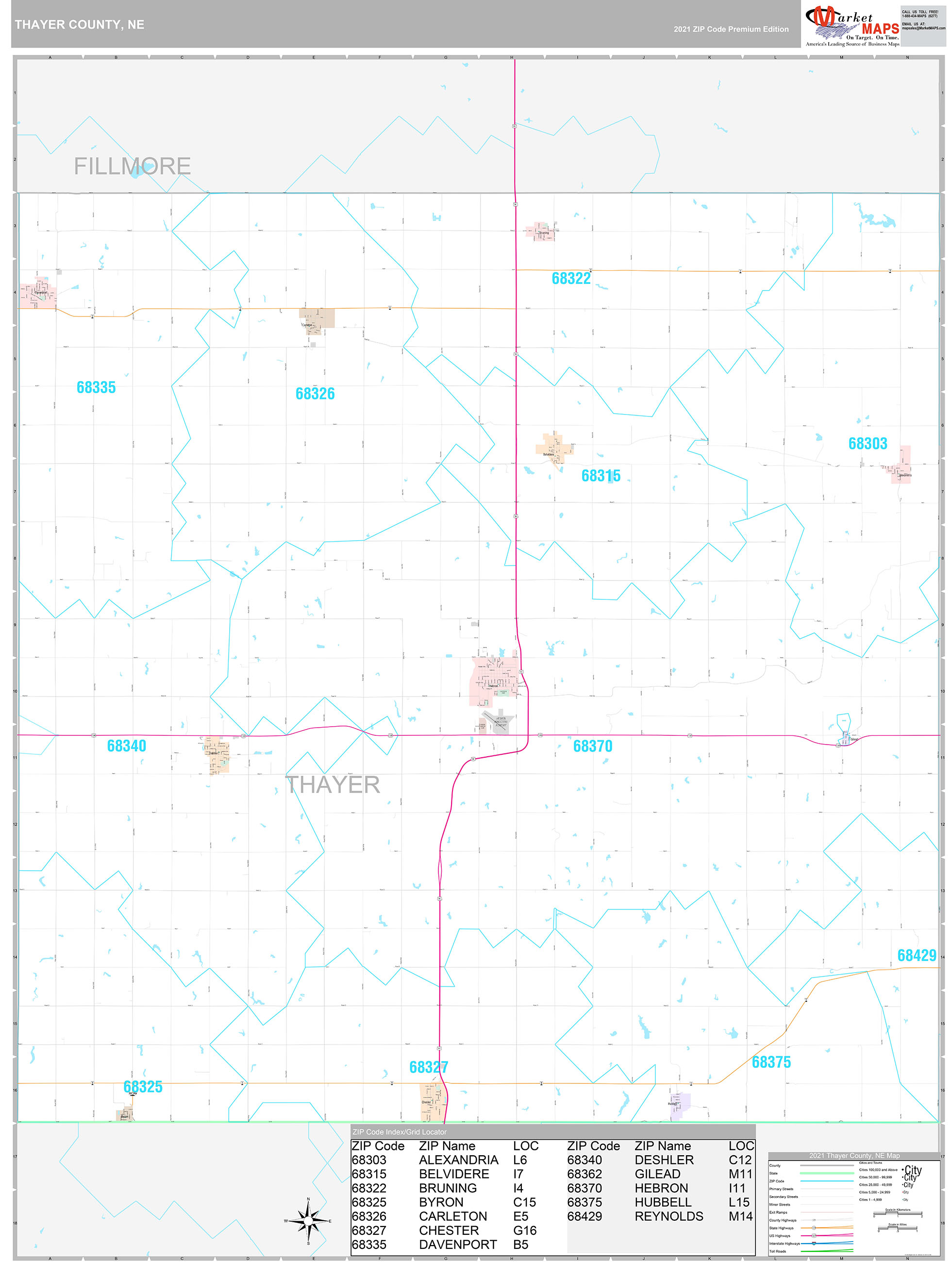 Thayer County Wall Map Premium Style