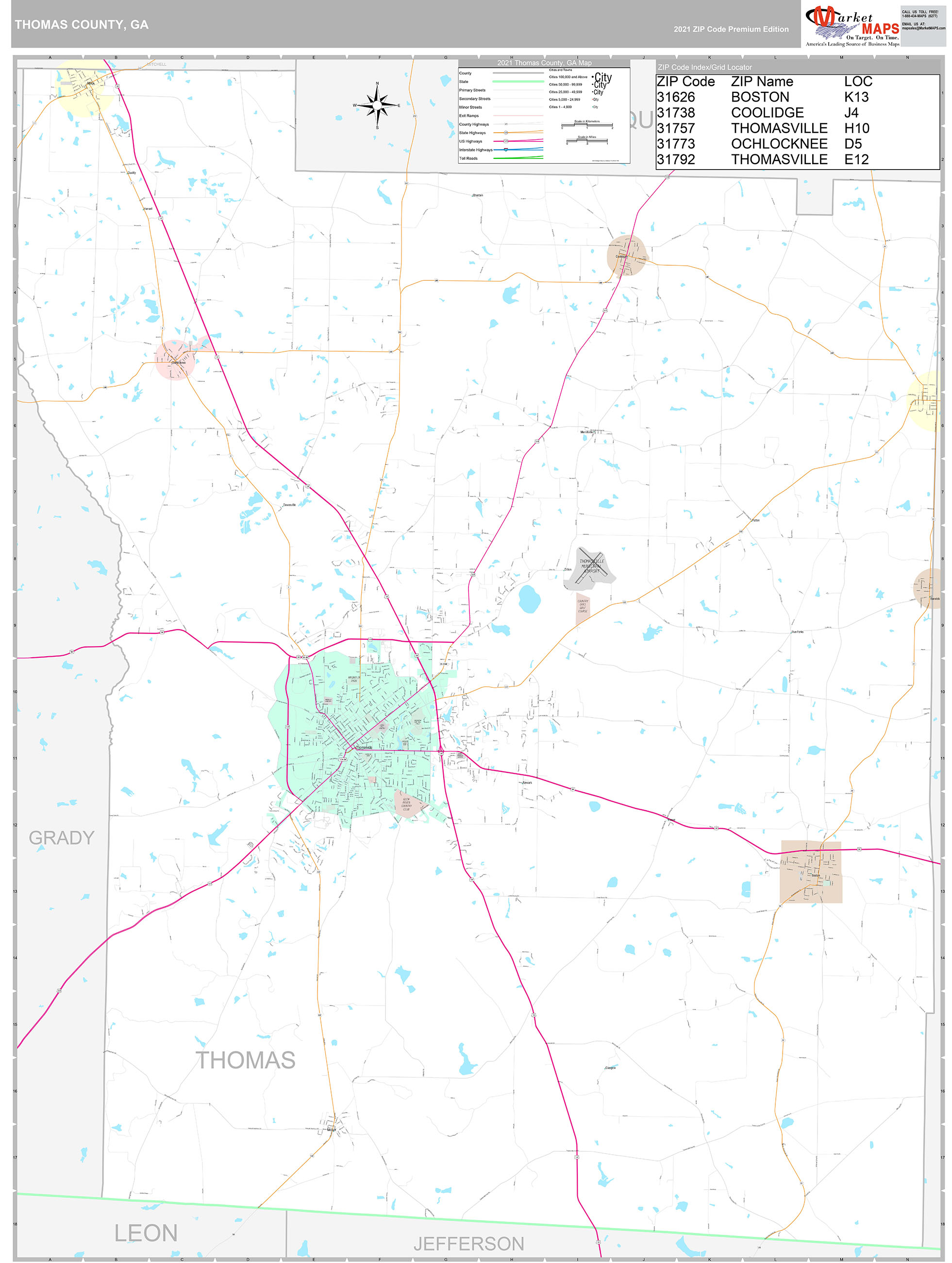 Thomas County Wall Map Premium Style