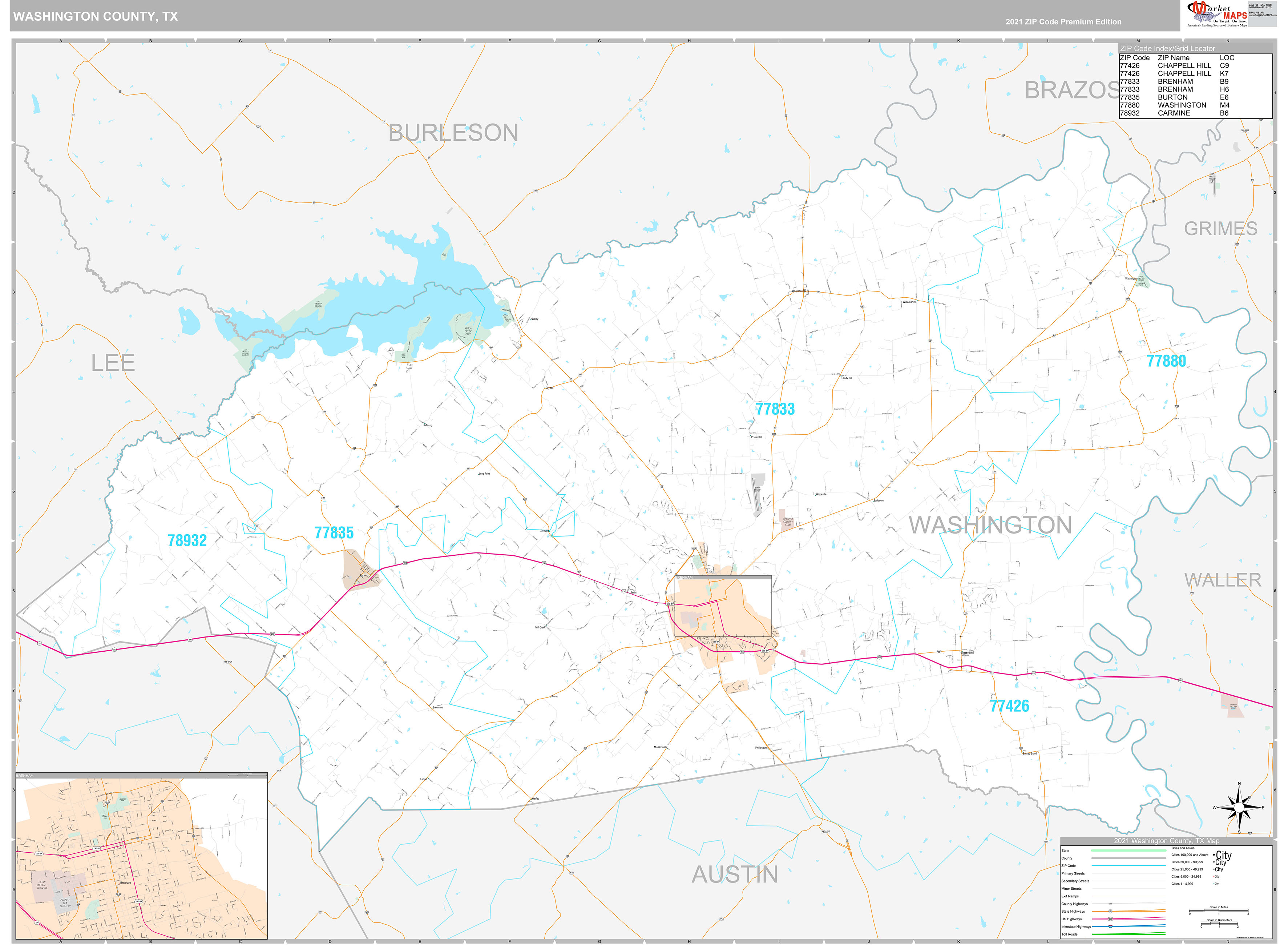 Washington County Wall Map Premium Style