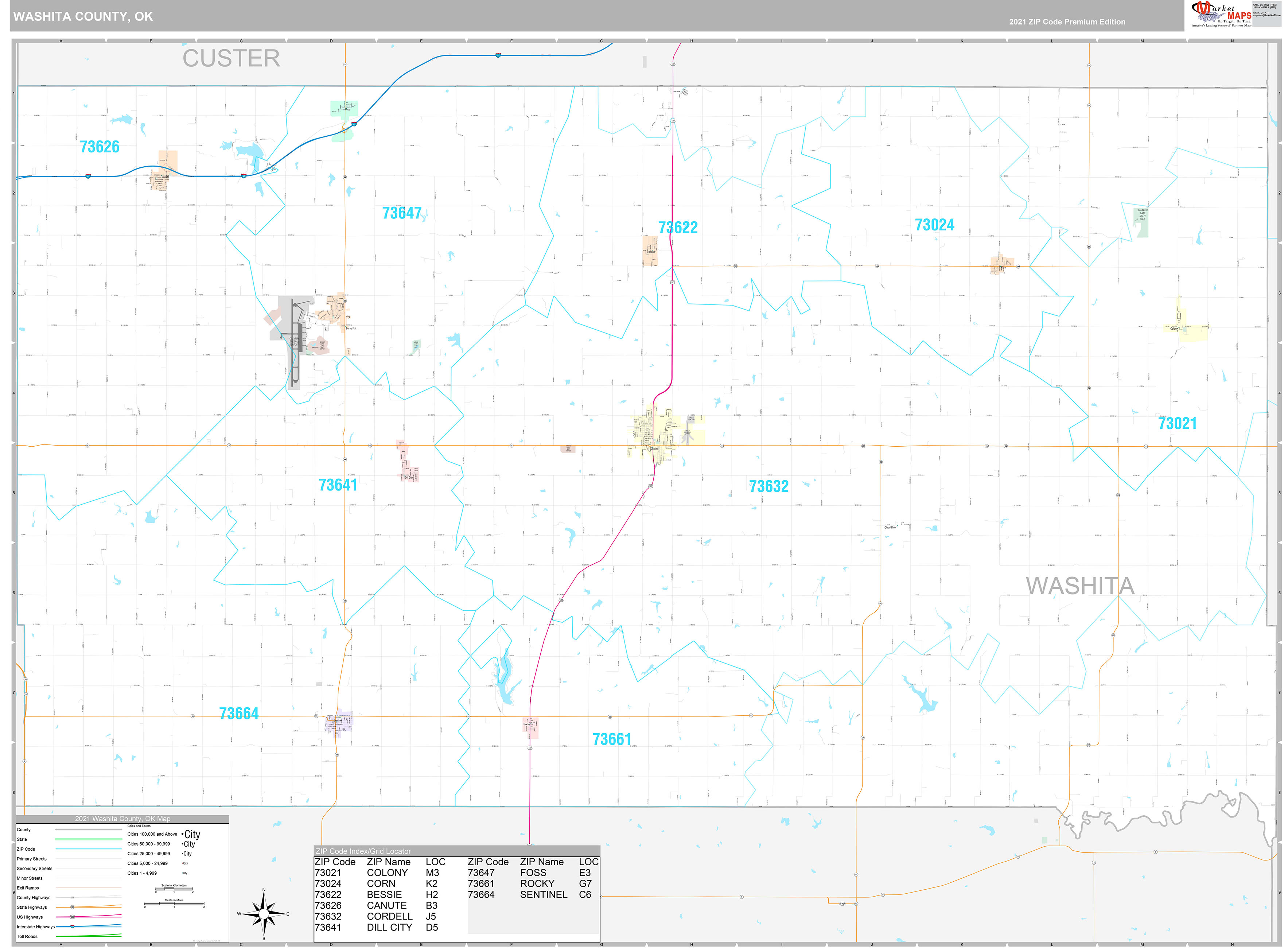 Washita County Wall Map Premium Style
