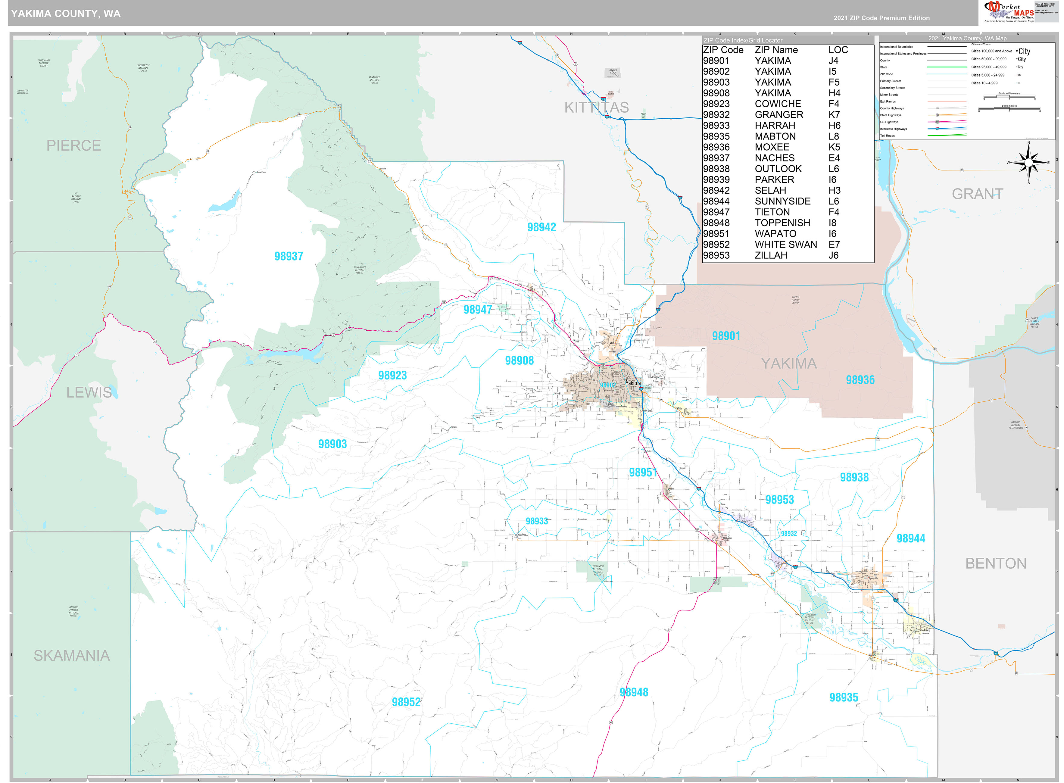 Yakima County Wall Map Premium Style