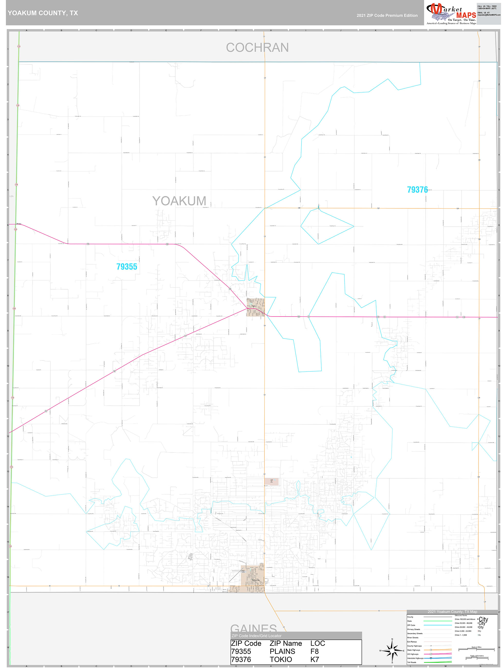 Yoakum County Wall Map Premium Style