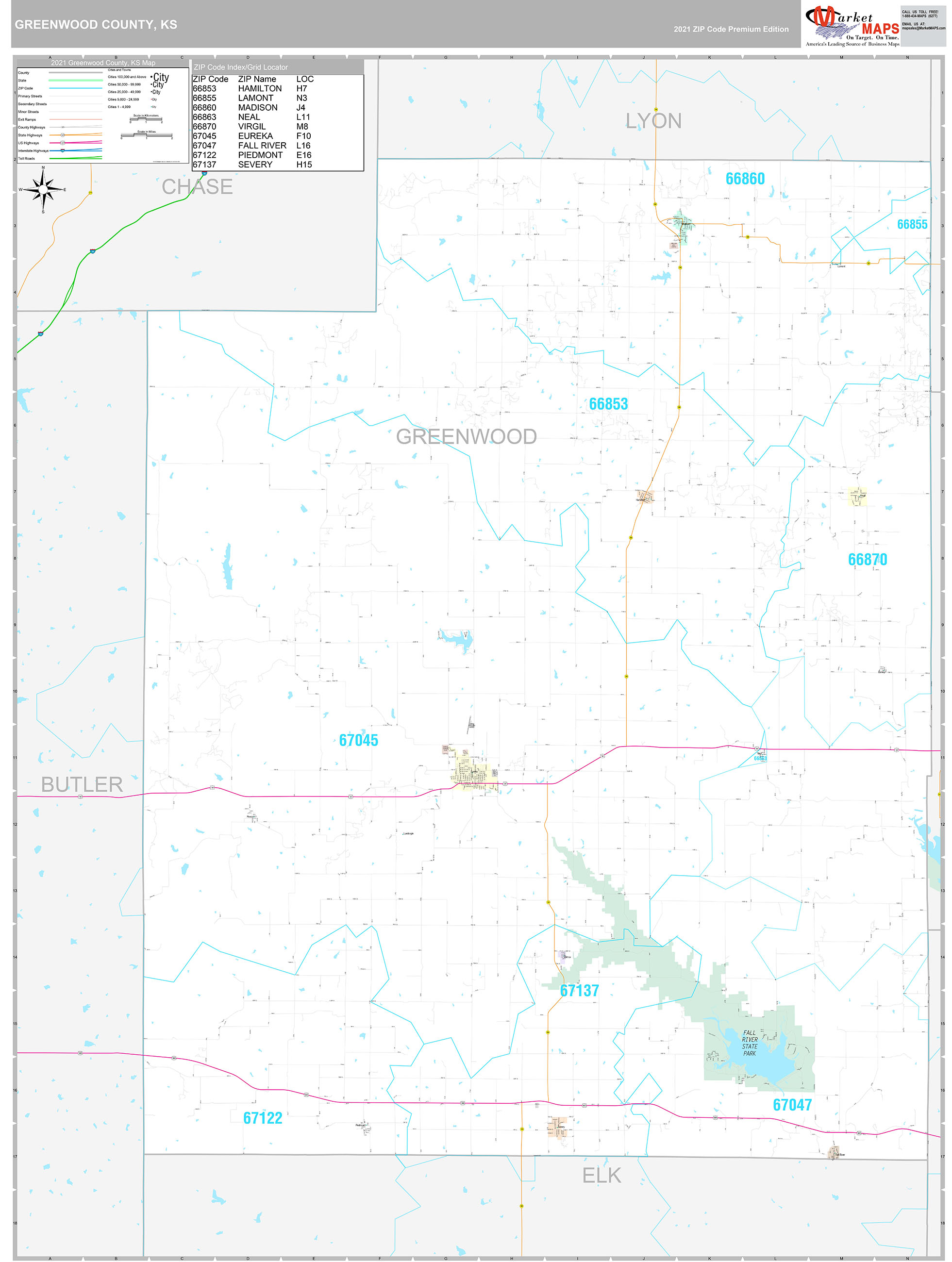 Greenwood County Wall Map Premium Style