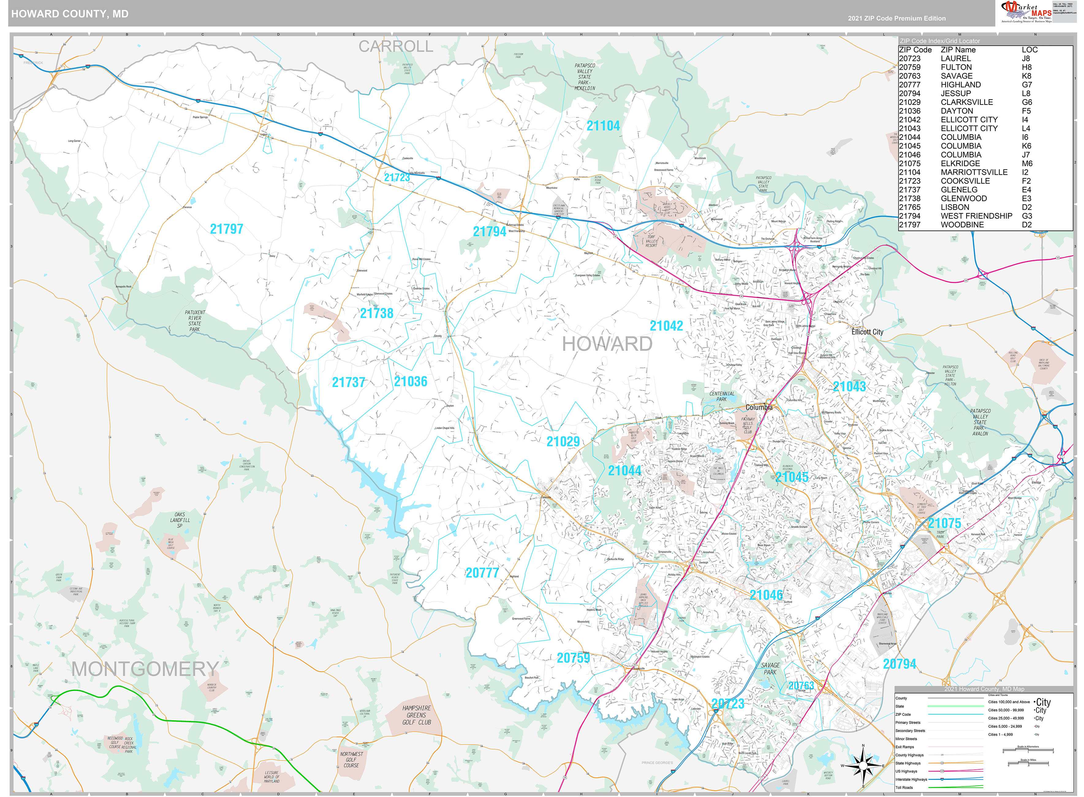 Howard County Wall Map Premium Style