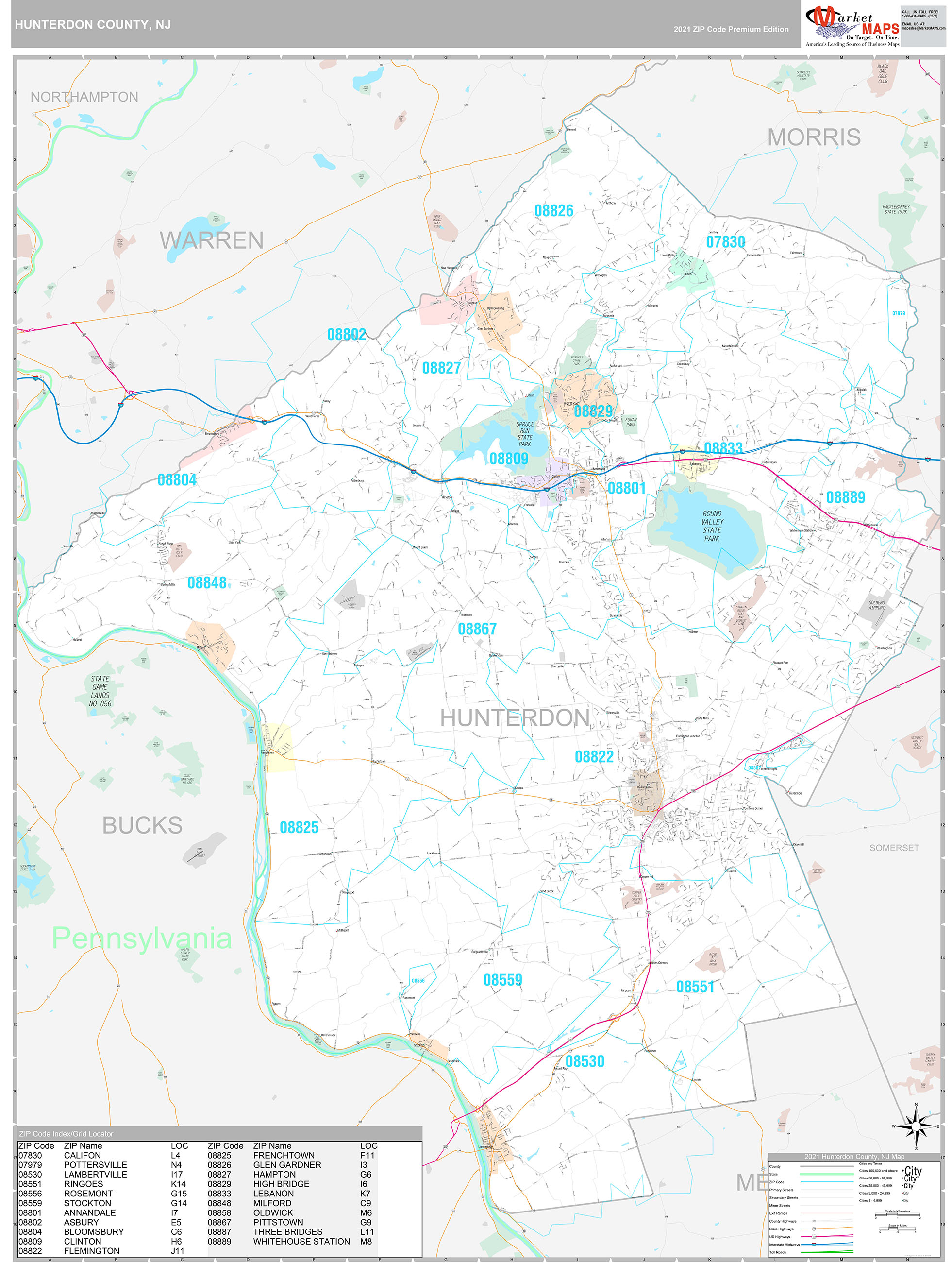 Hunterdon County Wall Map Premium Style
