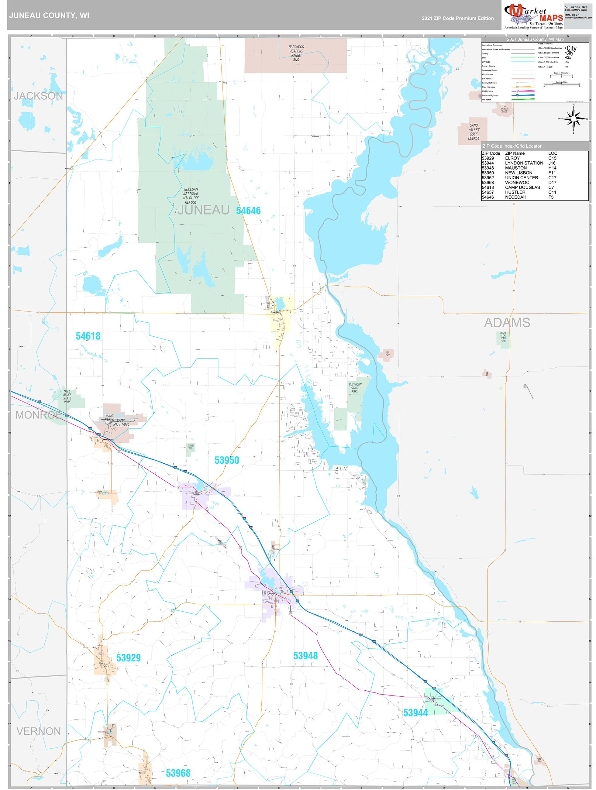 Juneau County Wall Map Premium Style