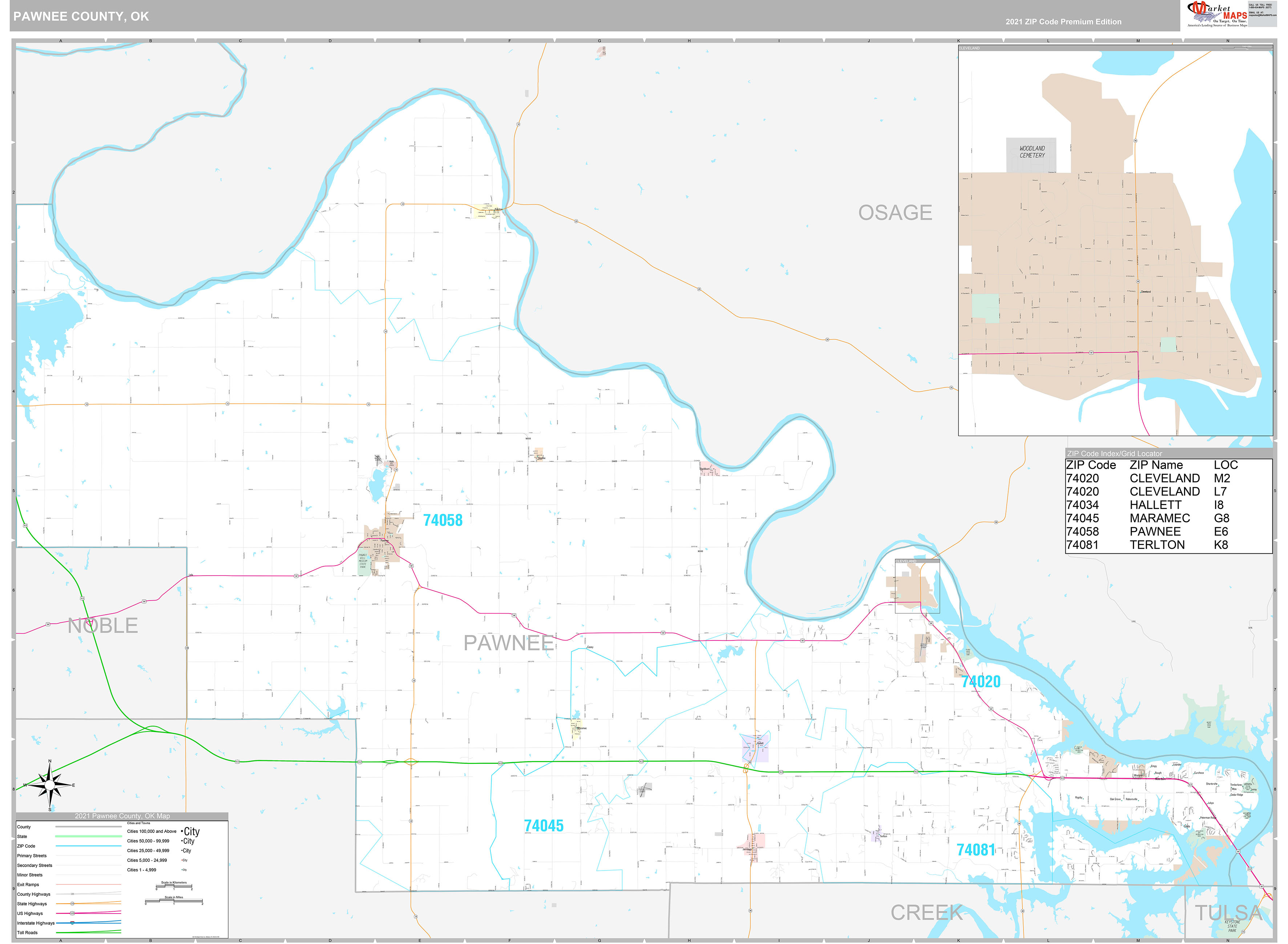 Pawnee County Wall Map Premium Style