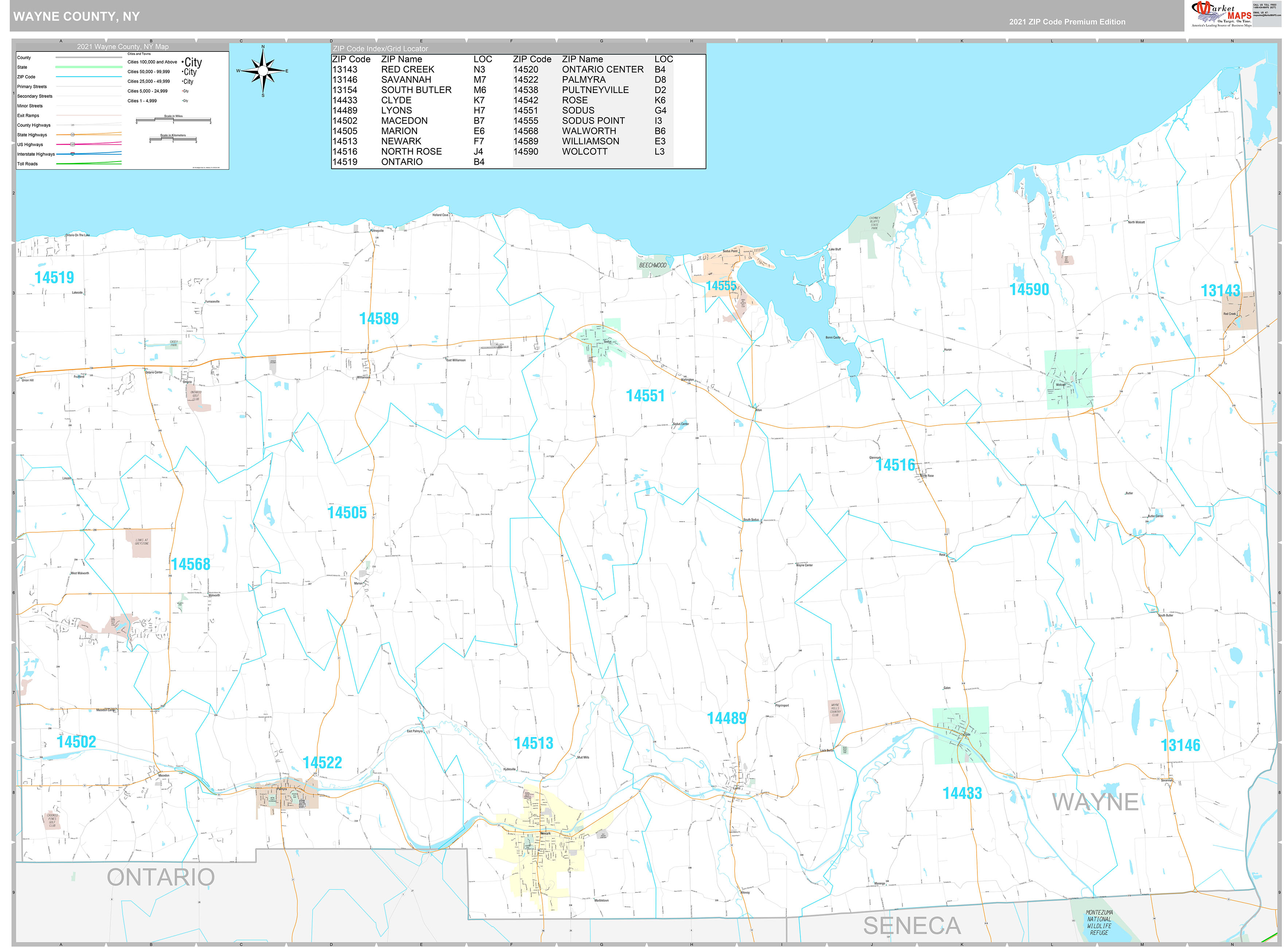 Wayne County Wall Map Premium Style