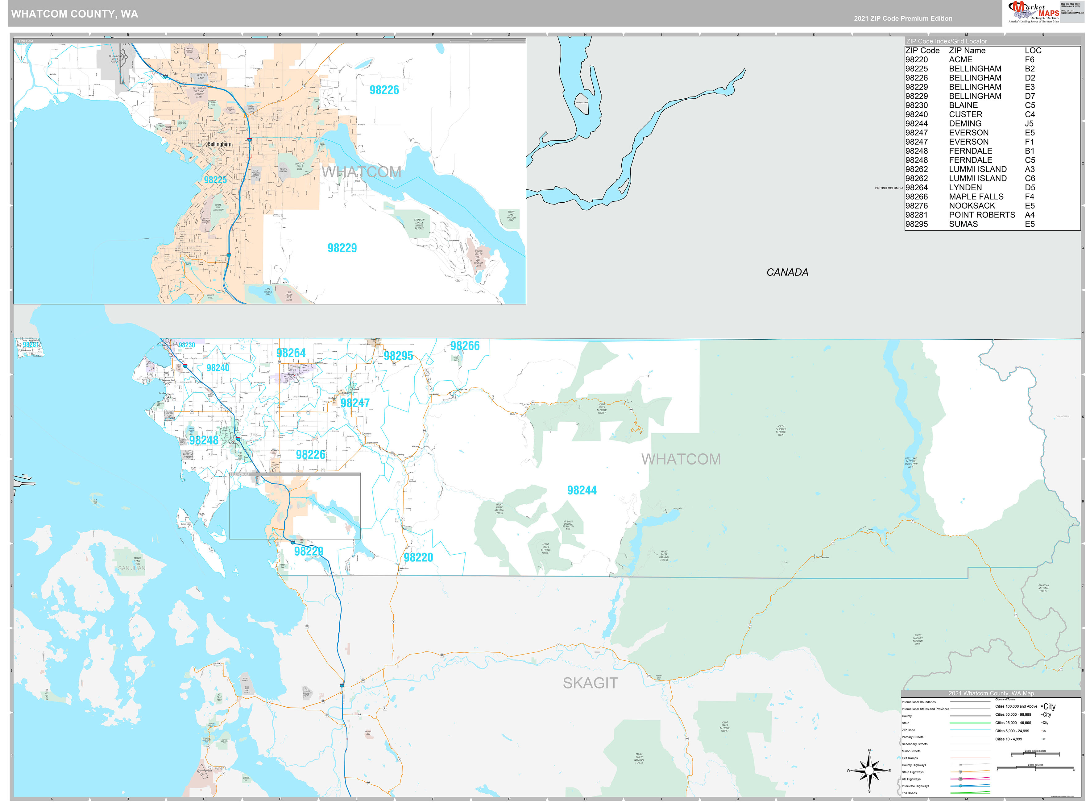 Whatcom County Wall Map Premium Style